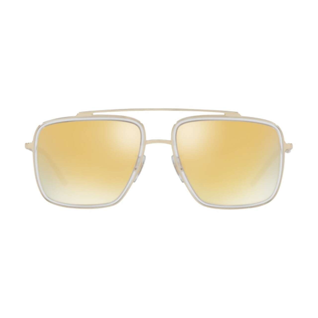 Dolce & Gabbana DG2220-488/7P sunglasses featuring a pale gold crystal frame and brown mirrored gold lenses, showcasing a stylish square design.