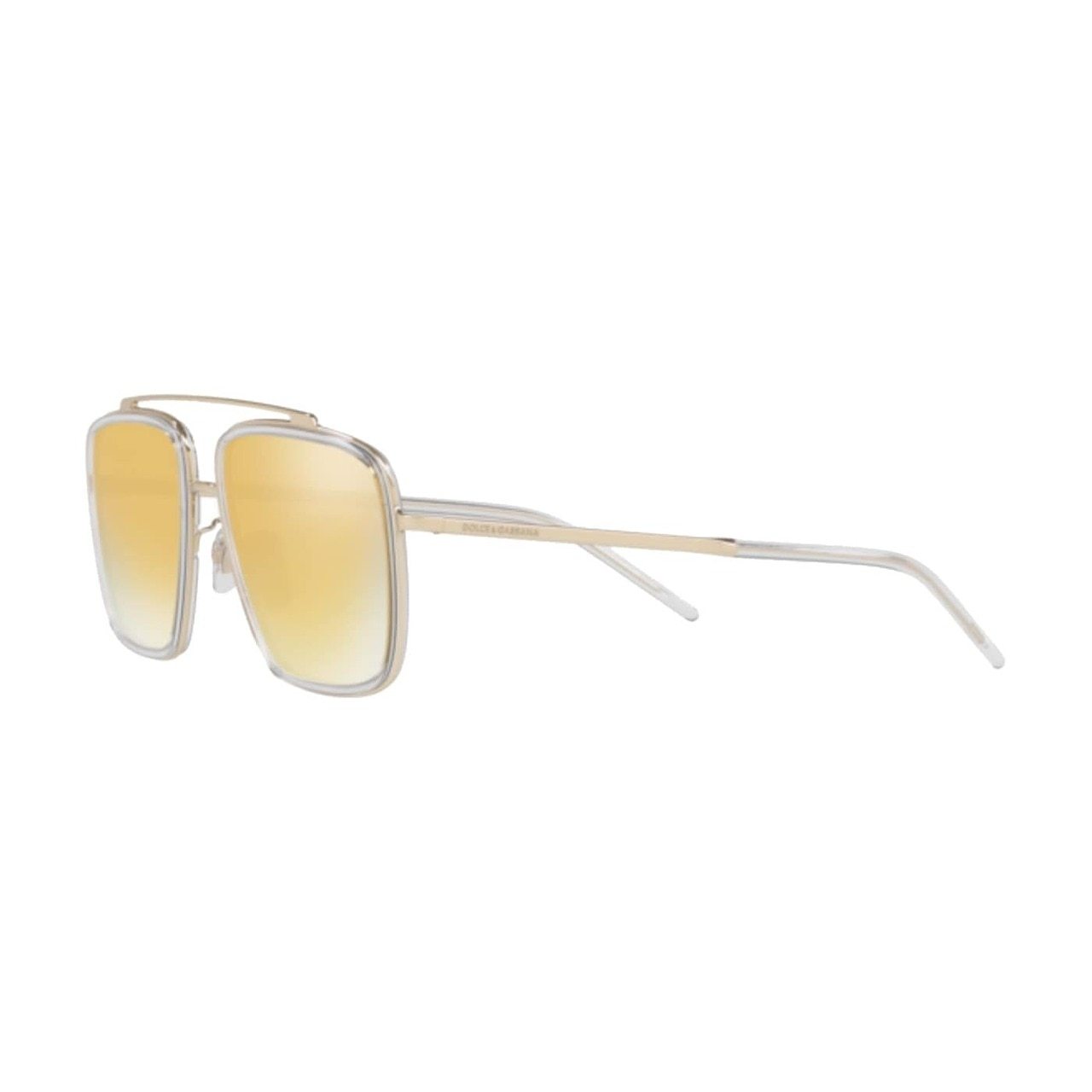 Dolce & Gabbana DG2220-488/7P sunglasses featuring a pale gold crystal frame and brown mirrored gold lenses, showcasing a stylish square design.