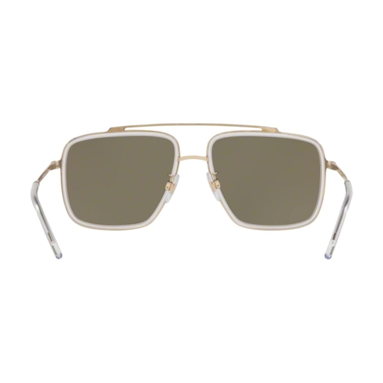 Dolce & Gabbana DG2220-488/7P sunglasses featuring a pale gold crystal frame and brown mirrored gold lenses, showcasing a stylish square design.