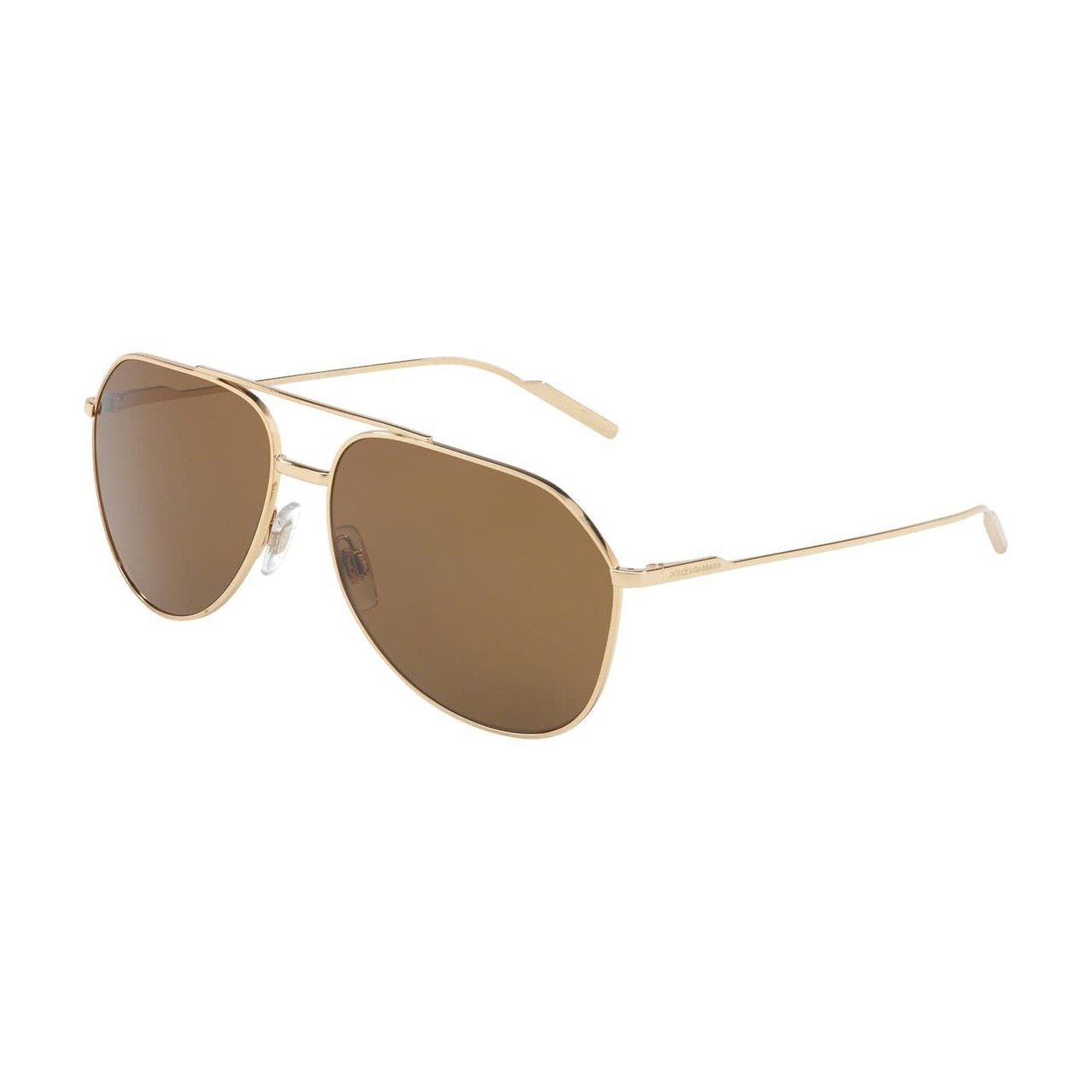 Dolce & Gabbana DG2166-02/83 Gold Aviator sunglasses with brown polarized lenses, showcasing a stylish metal frame.