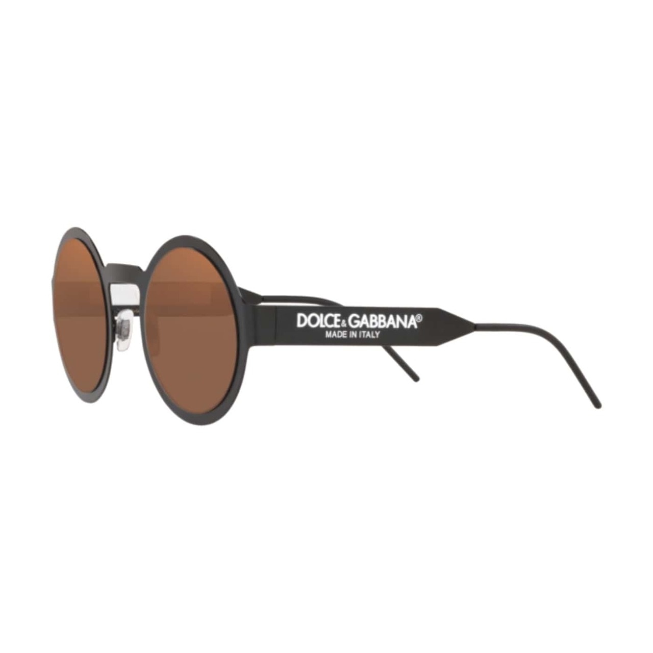 Dolce & Gabbana DG2234-1106/O Matte Black Round Sunglasses with Brown Metallic Orange lenses, showcasing a stylish design.