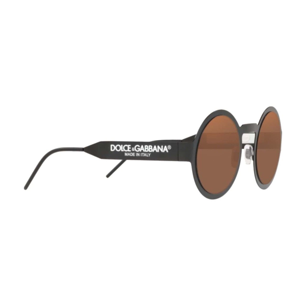 Dolce & Gabbana DG2234-1106/O Matte Black Round Sunglasses with Brown Metallic Orange lenses, showcasing a stylish design.