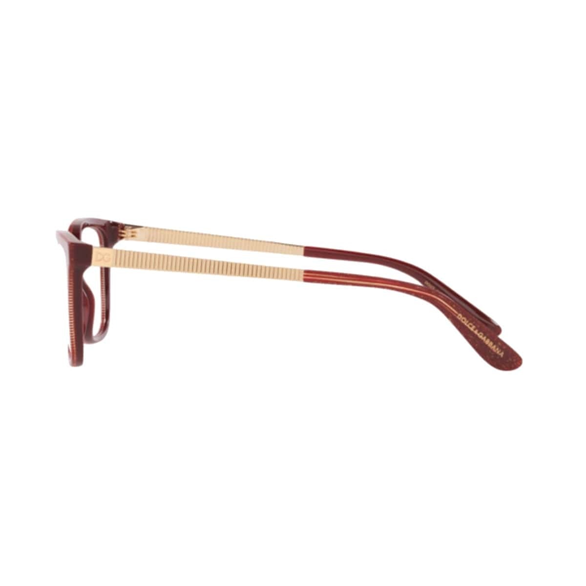 Dolce & Gabbana DG3317-3219 eyeglasses featuring glitter gold striped bordeaux acetate frame in a rectangular shape.