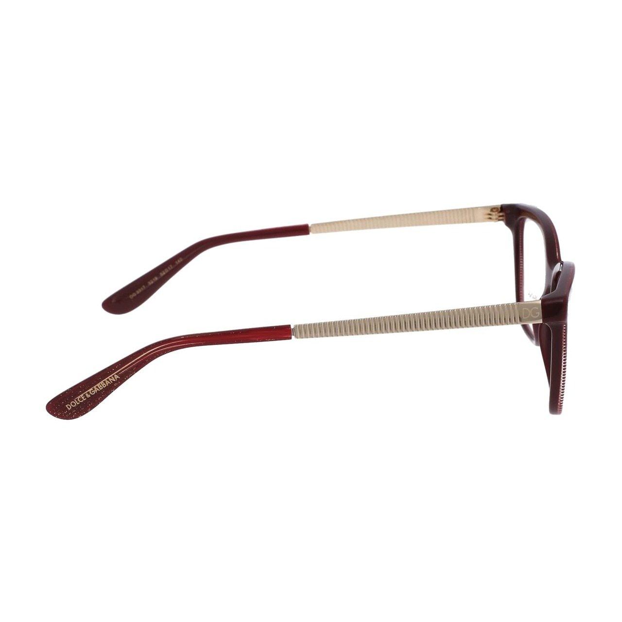 Dolce & Gabbana DG3317-3219 eyeglasses featuring glitter gold striped bordeaux acetate frame in a rectangular shape.