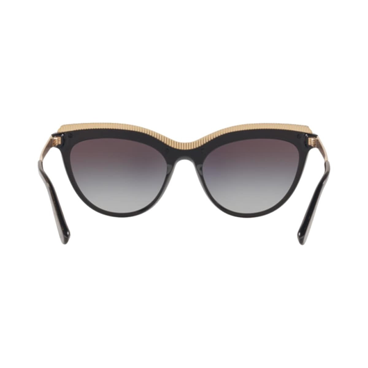 Dolce & Gabbana DG4335-32188G Glitter Gold Striped Black Cat-Eye Grey Gradient Sunglasses showcasing a stylish cat-eye design.