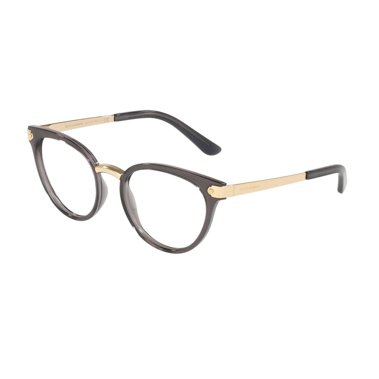 Dolce & Gabbana DG5043-504 Transparent Grey Cat-Eye Women's Acetate Eyeglasses showcasing a stylish cat-eye design.