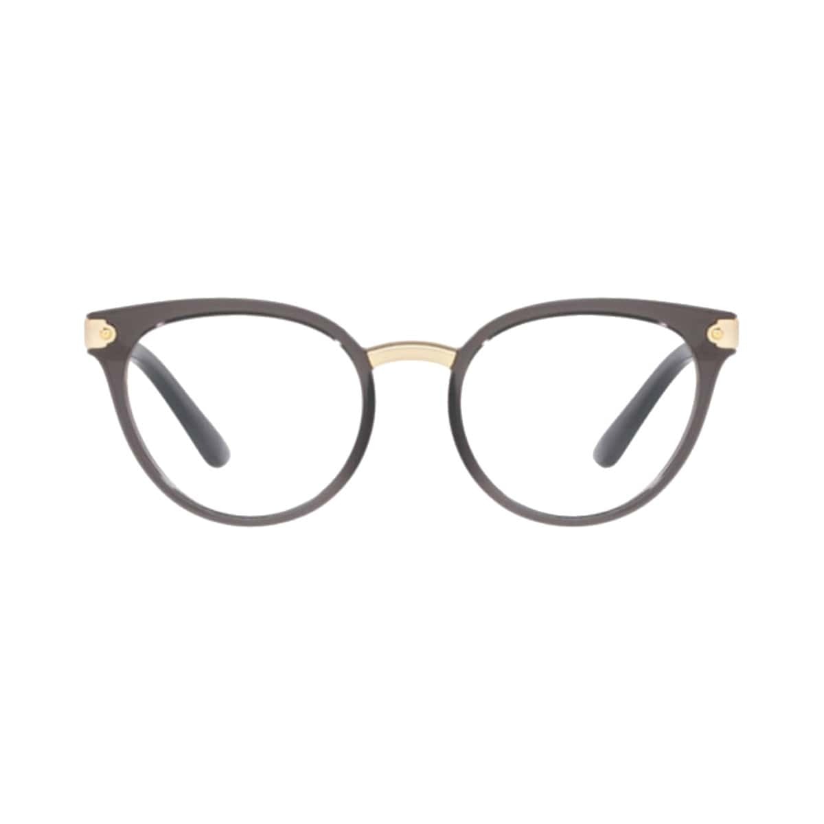 Dolce & Gabbana DG5043-504 Transparent Grey Cat-Eye Women's Acetate Eyeglasses showcasing a stylish cat-eye design.