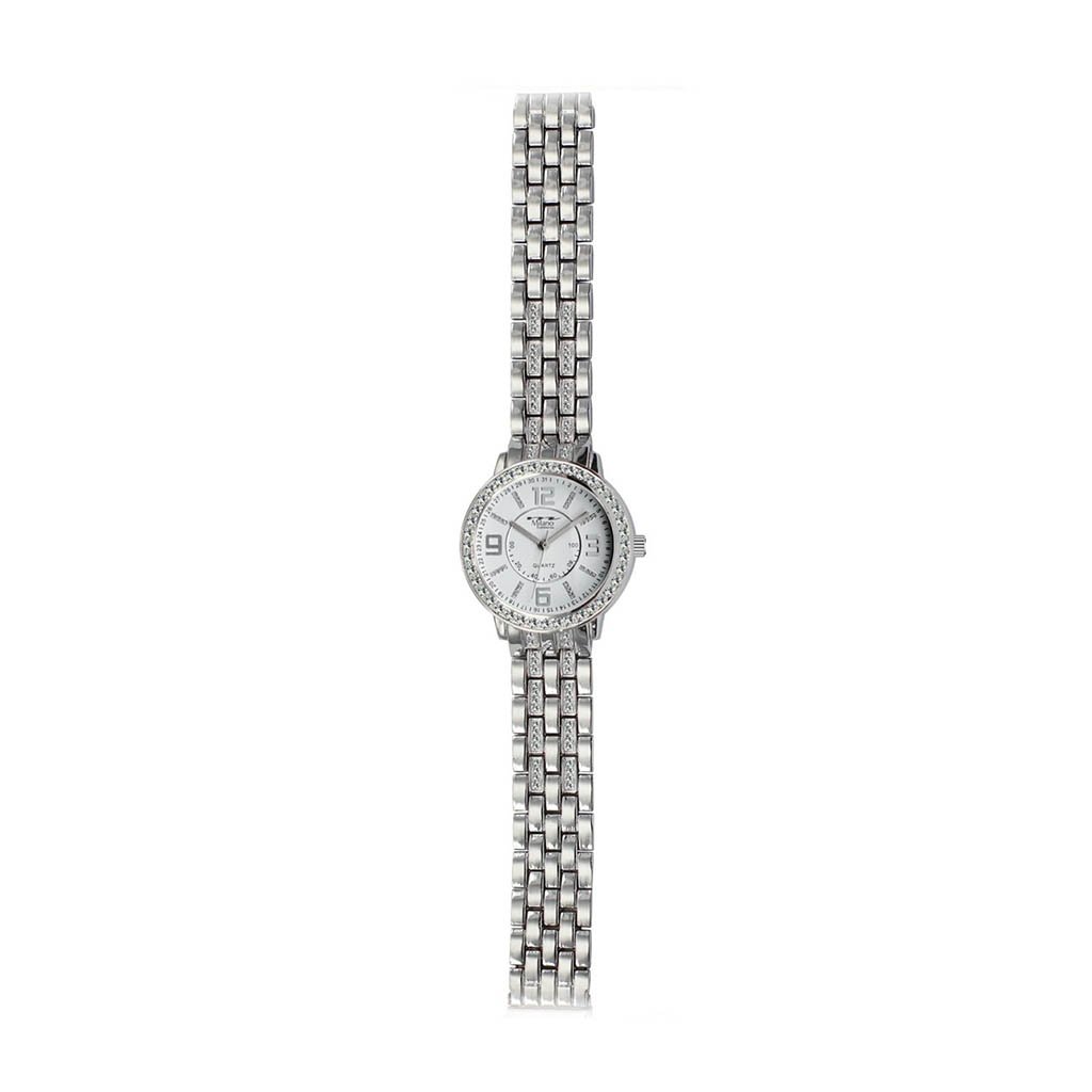 Dover M Milano Expressions Silver Metal Band Watch with White Dial, showcasing its elegant design and durable materials.