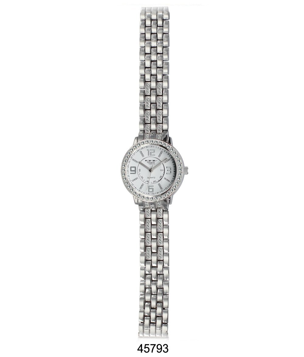 Dover M Milano Expressions Silver Metal Band Watch with White Dial, showcasing its elegant design and durable materials.