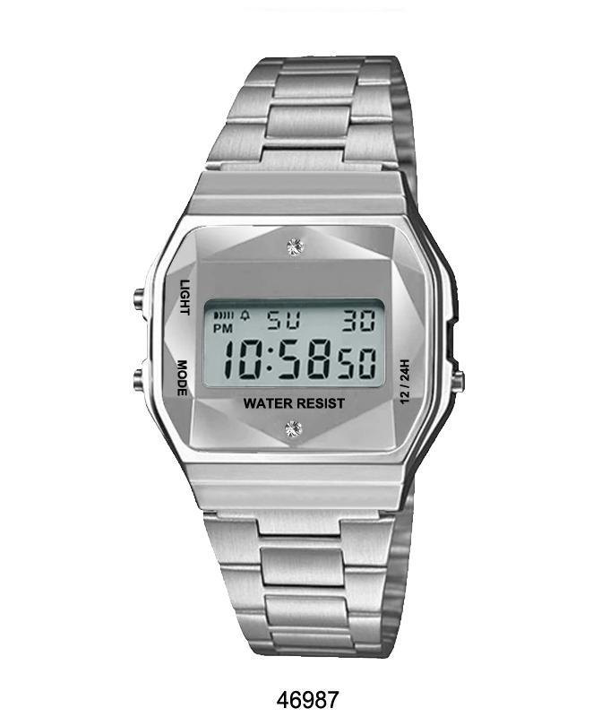 Eureka Silver Sports Metal Band Watch featuring a silver metal case and crystal cut LCD display, showcasing its elegant design.