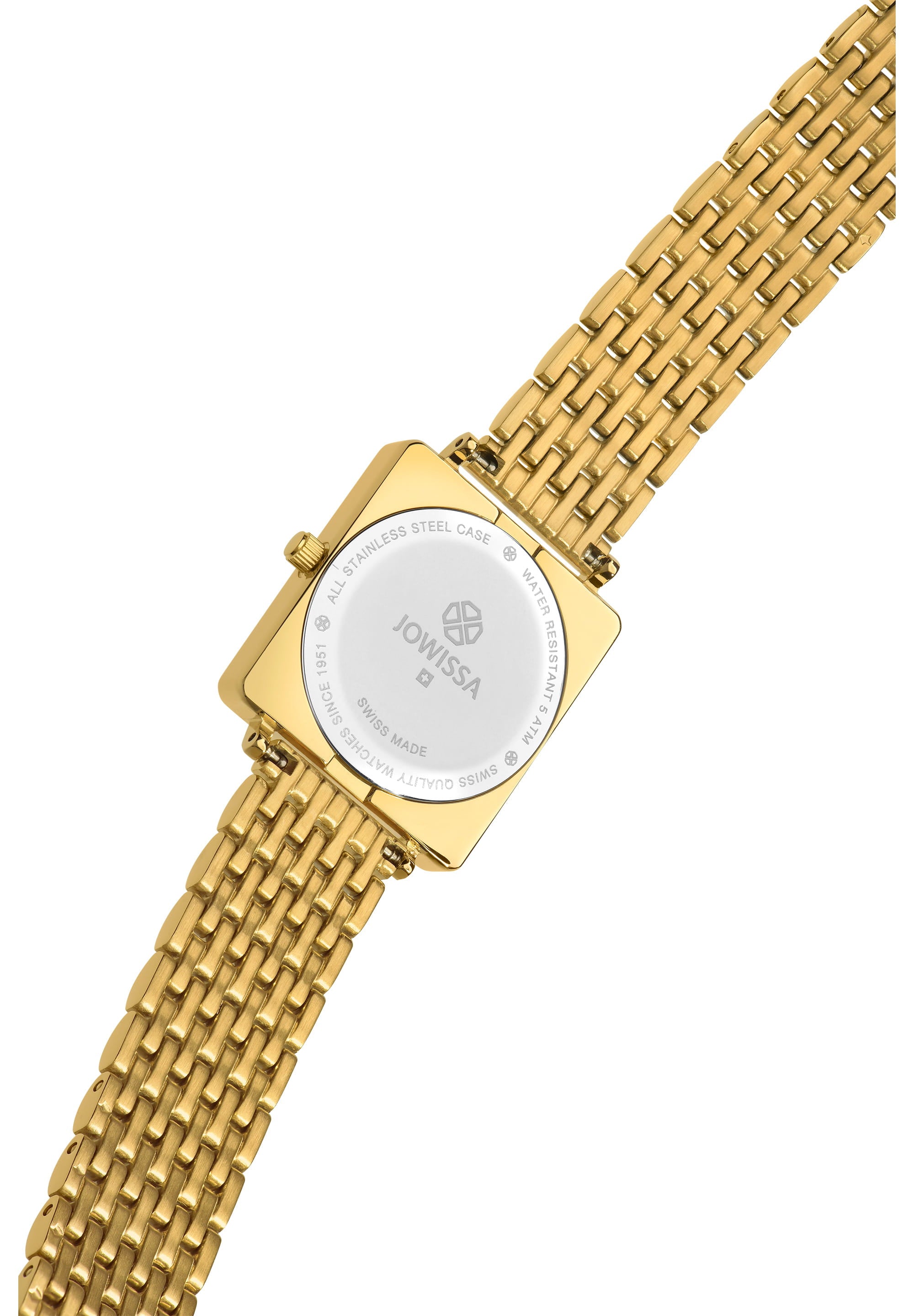 Facet Princess Swiss Ladies Watch J8.066.M featuring a burgundy dial and gold accents in a stylish square case.