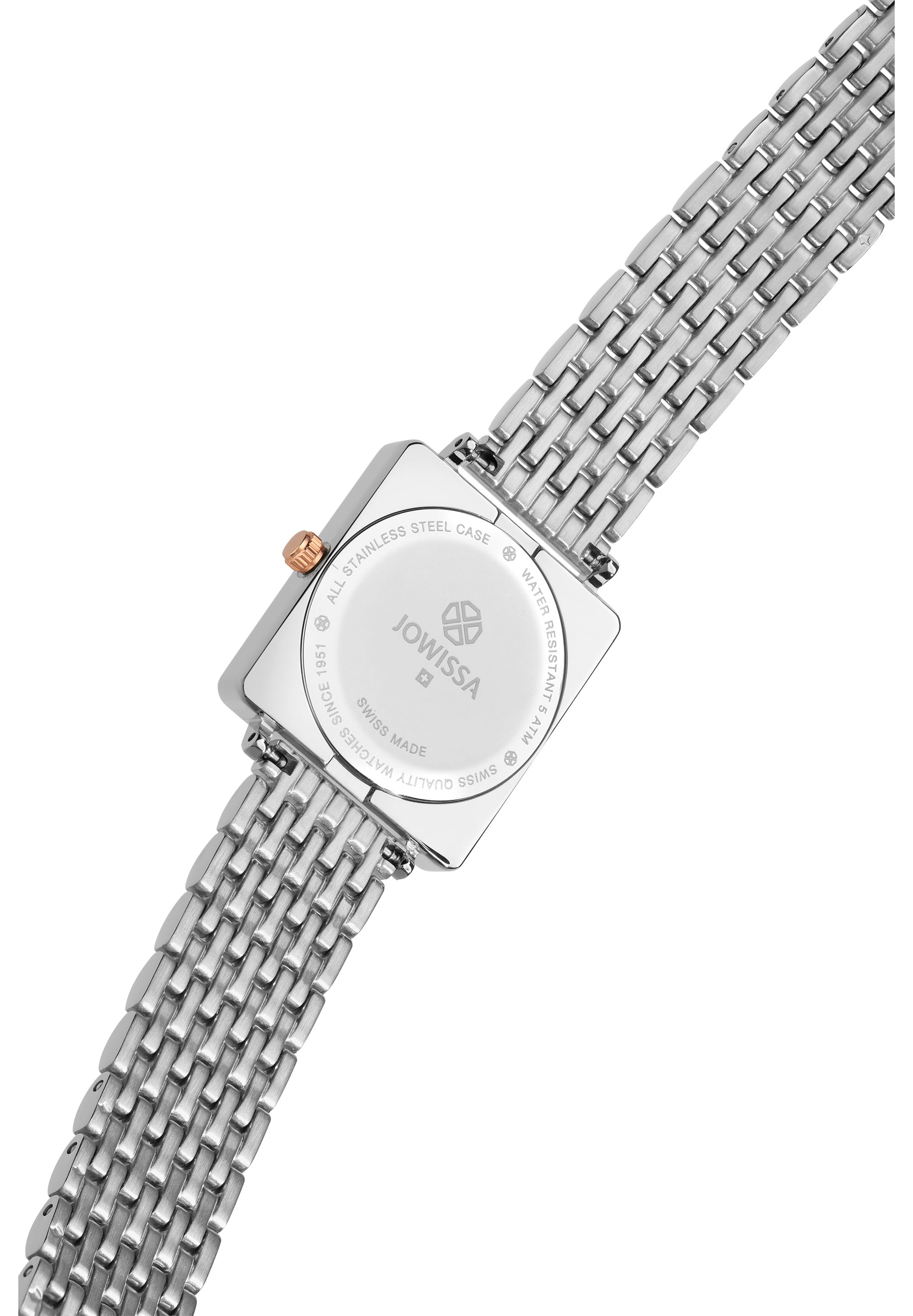 Facet Princess Swiss Ladies Watch J8.779.M featuring a chic brown dial with rhinestones and a two-tone rose gold and silver stainless steel bracelet.