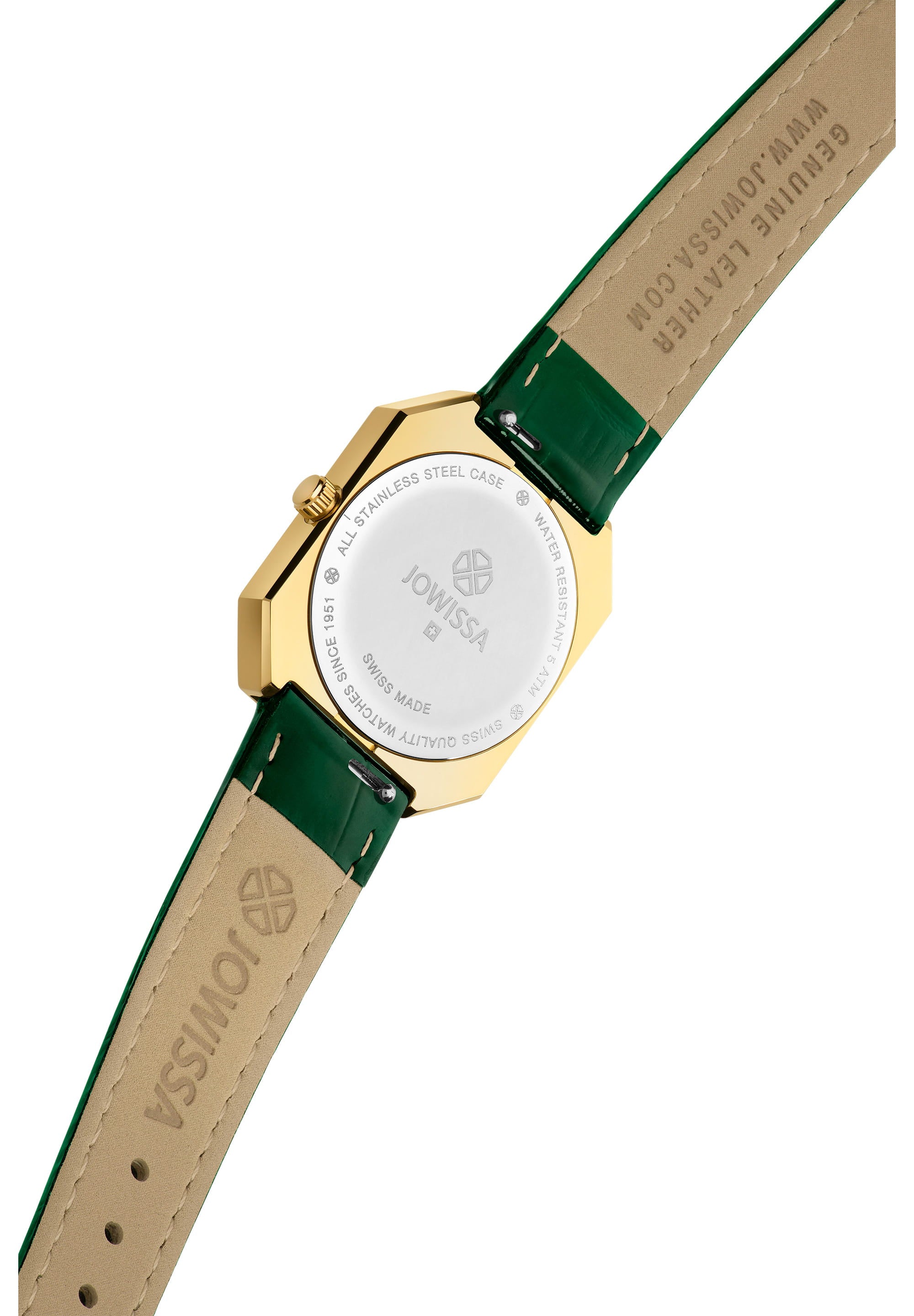 Facet Radiant Swiss Ladies Watch J8.077.M featuring a green dial and leather strap, showcasing elegant design and Swiss craftsmanship.