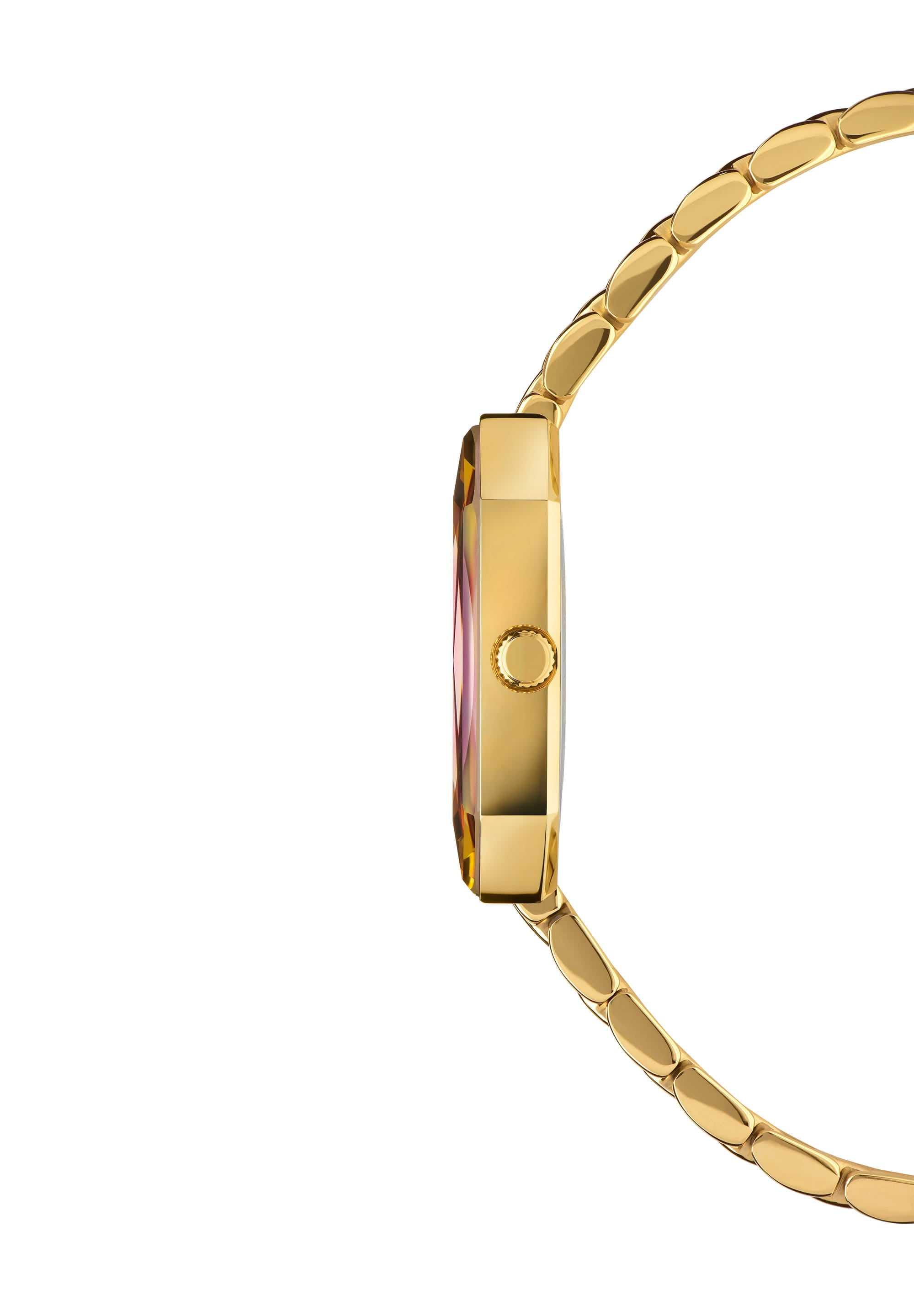 Facet Radiant Swiss Ladies Watch J8.082.M featuring a gold case and red dial with rhinestones.