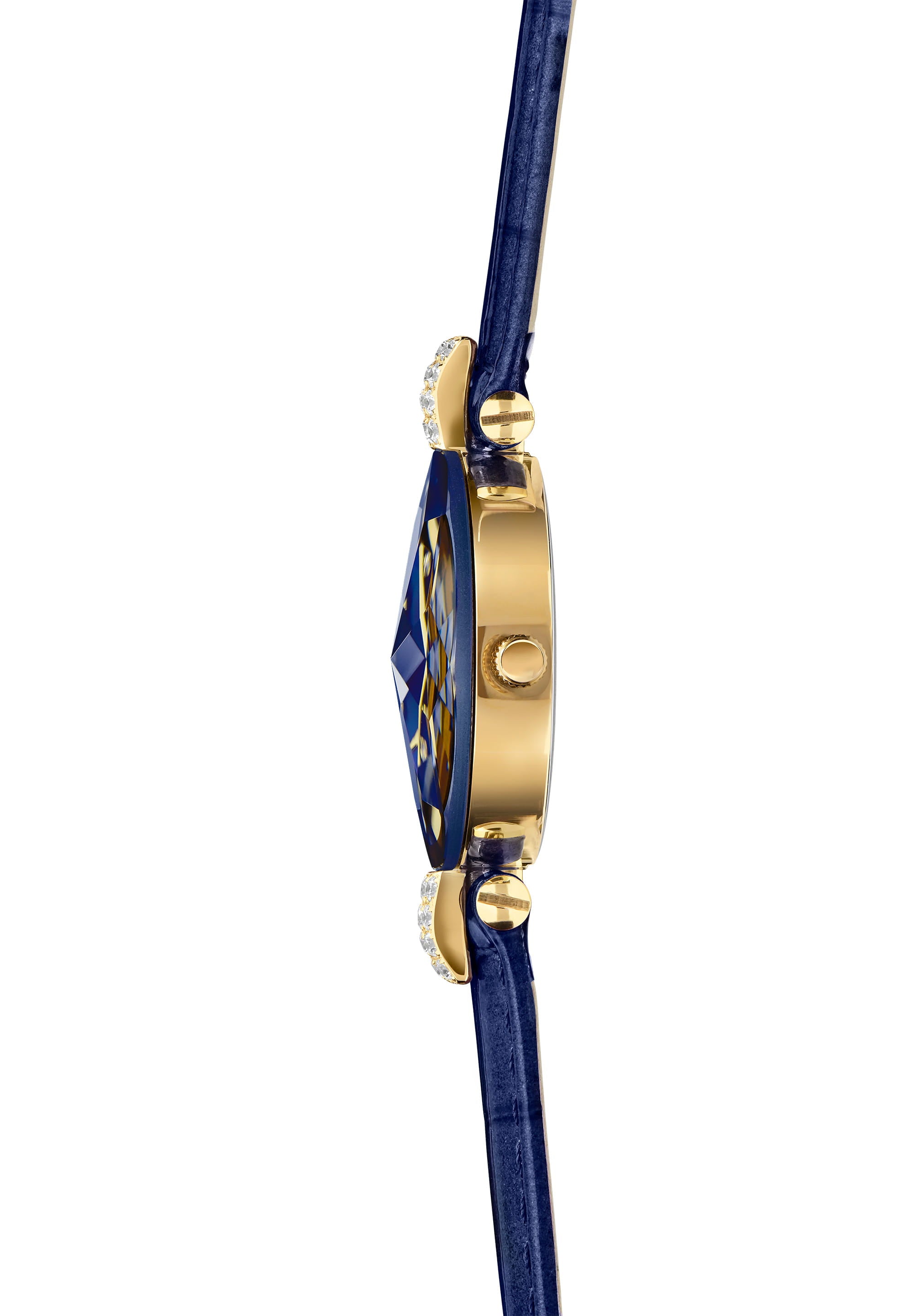 Facet Strass Swiss Ladies Watch J5.617.S featuring an ocean-blue sunray dial, Strass stones, and a crocodile leather strap.