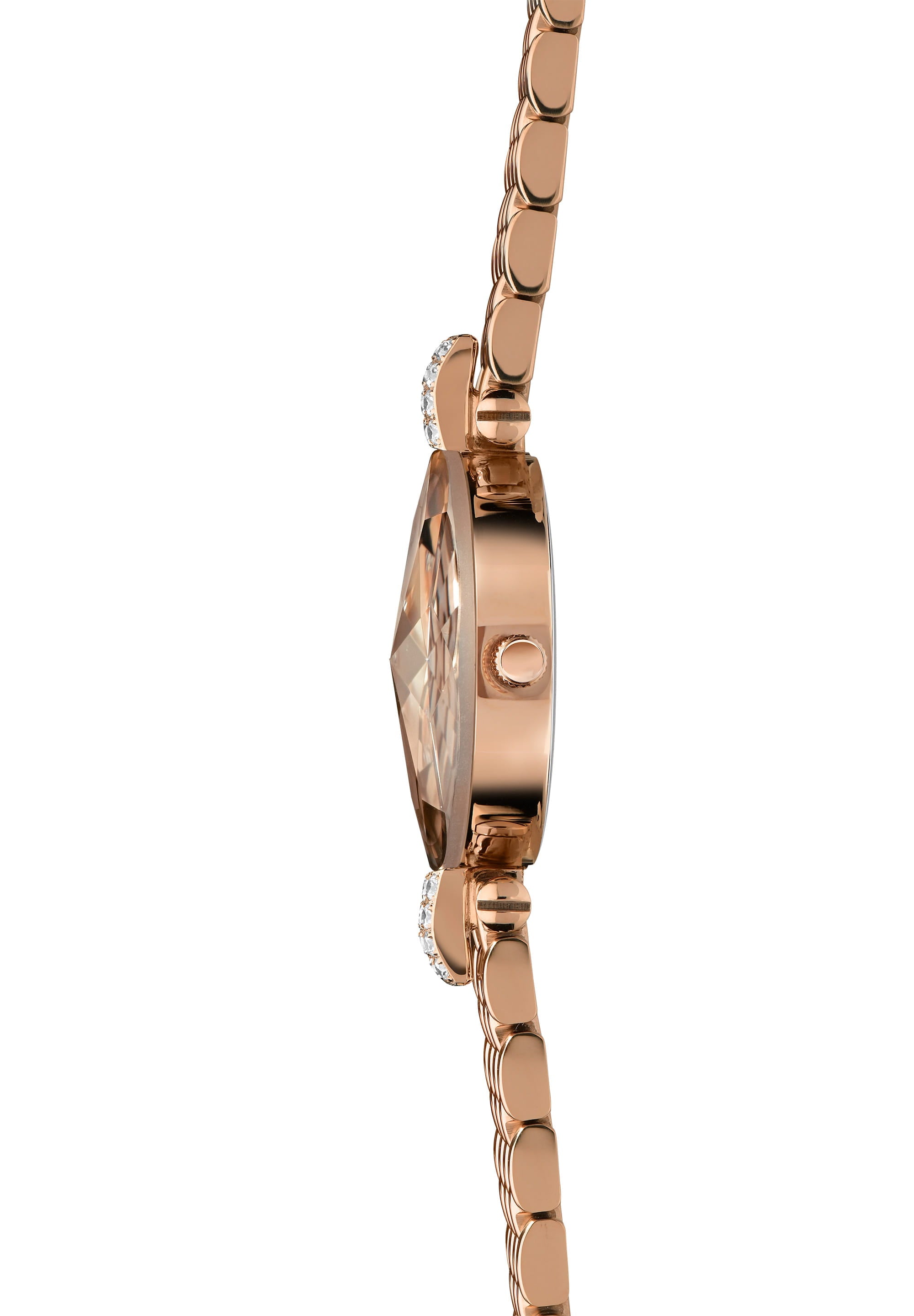 Facet Strass Swiss Ladies Watch J5.634.S featuring a rose gold design, sunburst dial, and stainless steel mesh band.