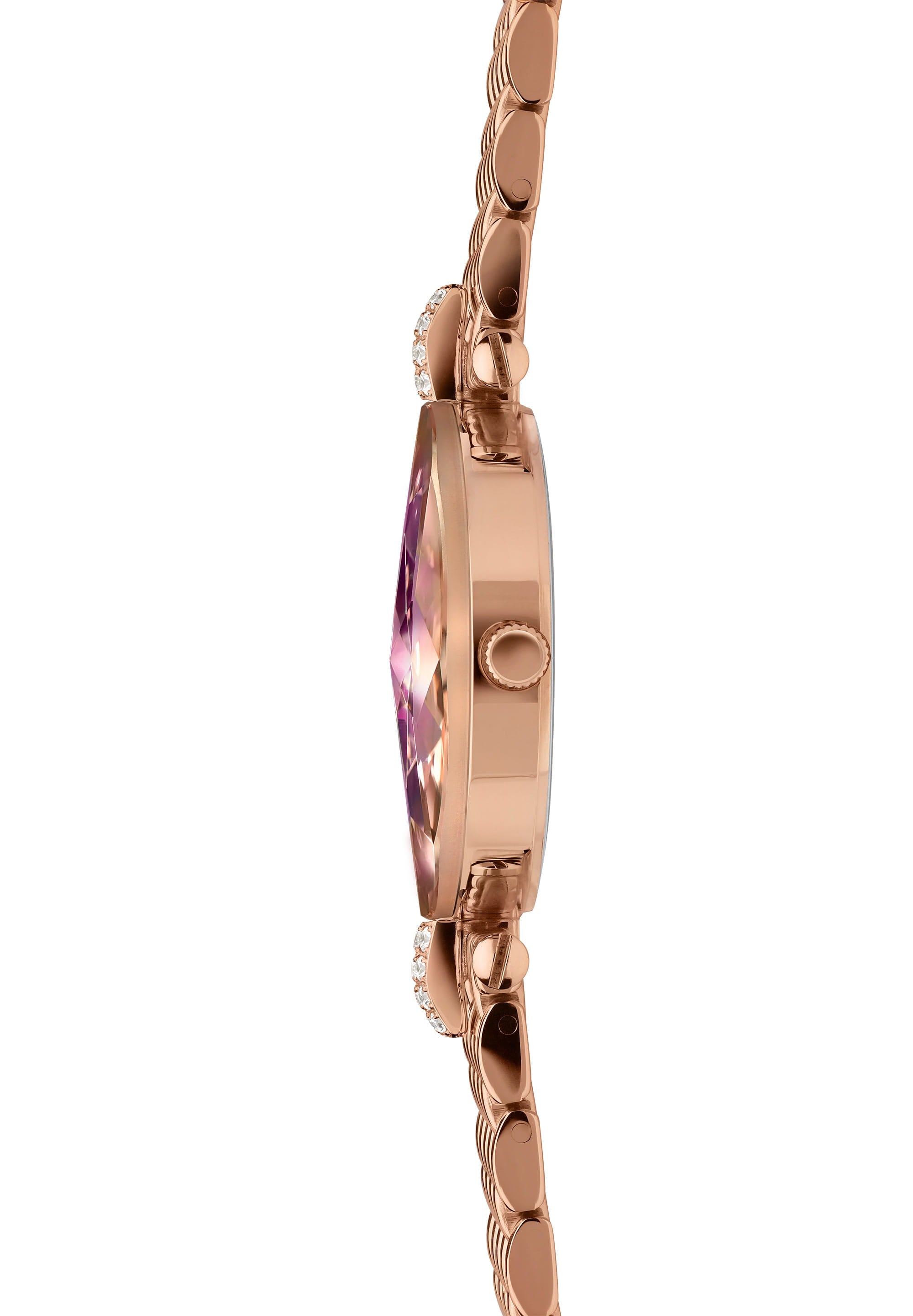 Facet Strass Swiss Ladies Watch J5.772.M featuring a rose gold design and burgundy sunray dial with sparkling rhinestones.