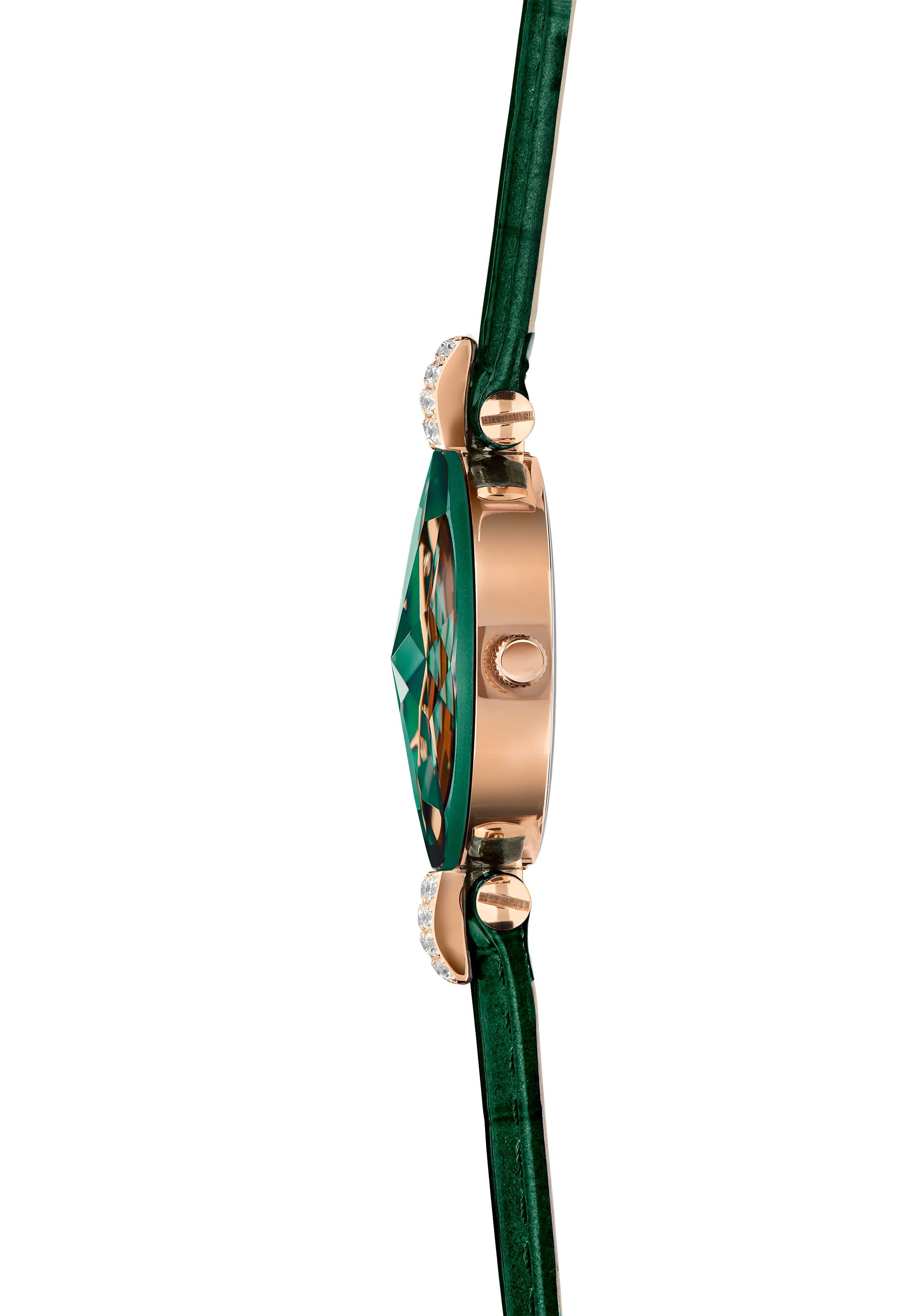 Facet Strass Swiss Ladies Watch J5.775.S featuring an ocean-green sunray dial, Strass stones, and a crocodile leather strap.