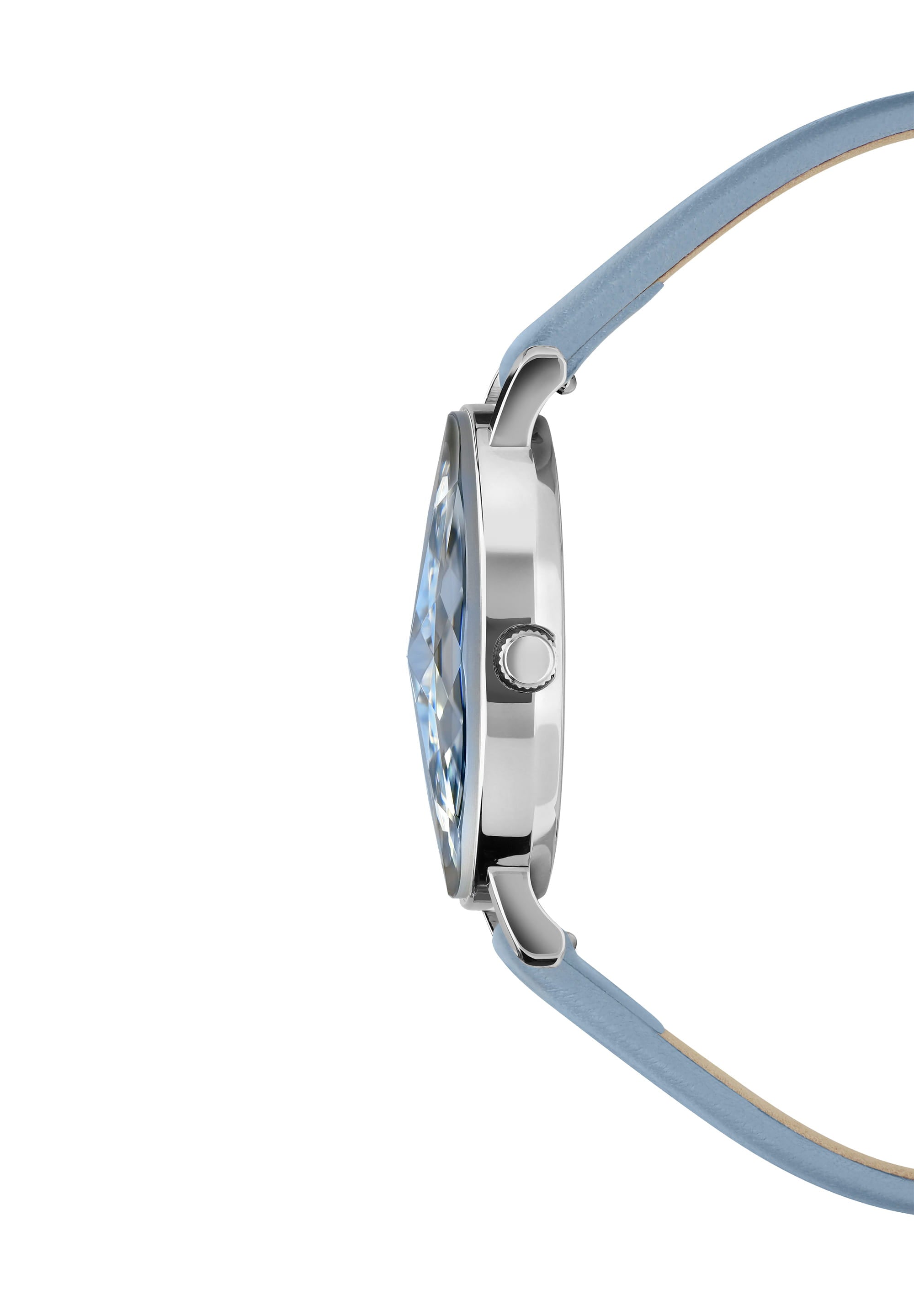 Facet Swiss Ladies Watch J5.604.M featuring a blue mother-of-pearl dial, stainless steel case, and Italian leather strap.