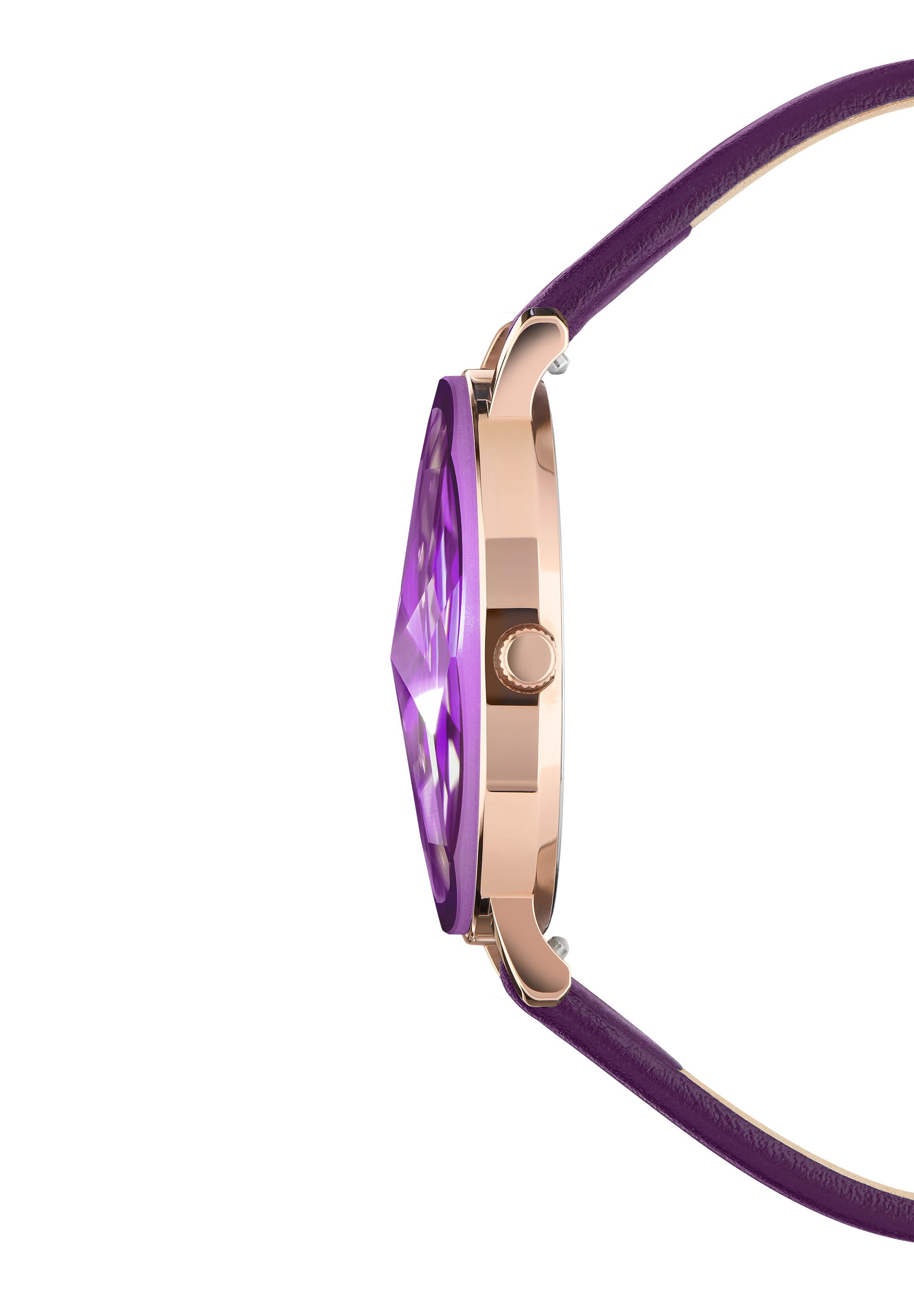 Facet Swiss Ladies Watch J5.607.L featuring a purple dial, diamond-cut crystal, and Italian leather strap, showcasing elegance and style.