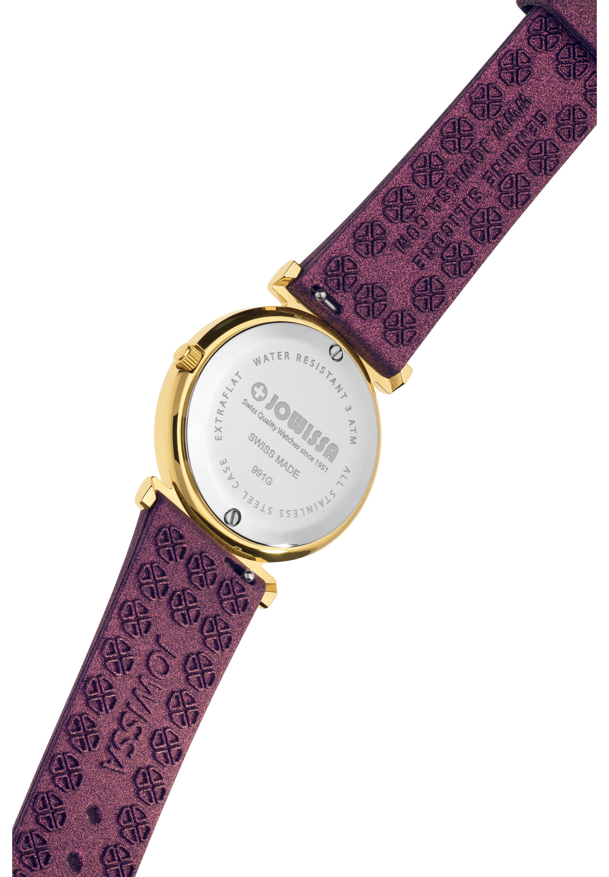 Facet Swiss Ladies Watch J5.855.M featuring a purple sunray dial and silicone strap, showcasing elegance and luxury.