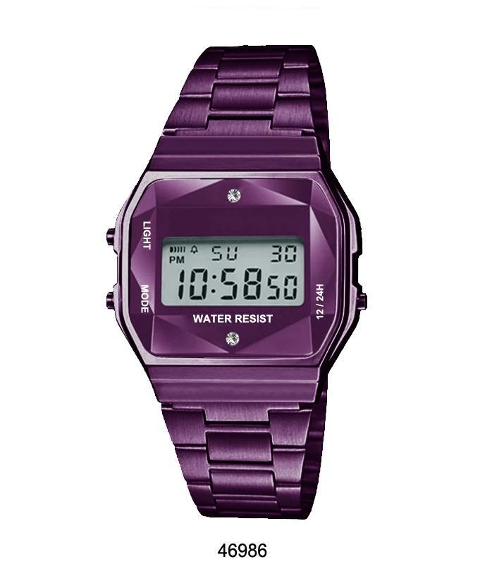 Fairfield Purple Sports Metal Band Watch featuring a purple metal case and crystal cut LCD display.