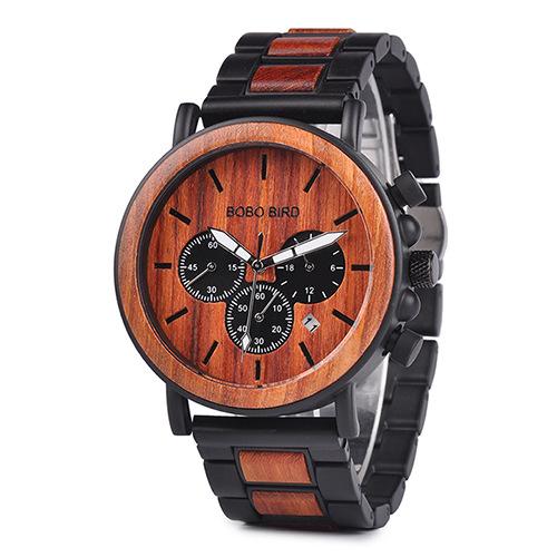 Fashion and Casual Wooden Luxury Watch for Men featuring a natural wood case and adjustable band.