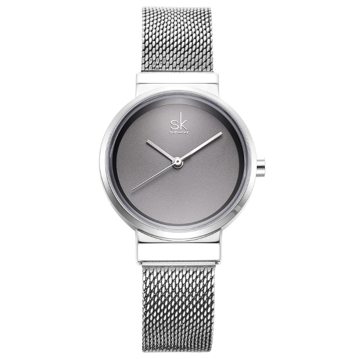 Fashionable ladies steel quartz watch with round dial and stainless steel band, showcasing elegance and durability.