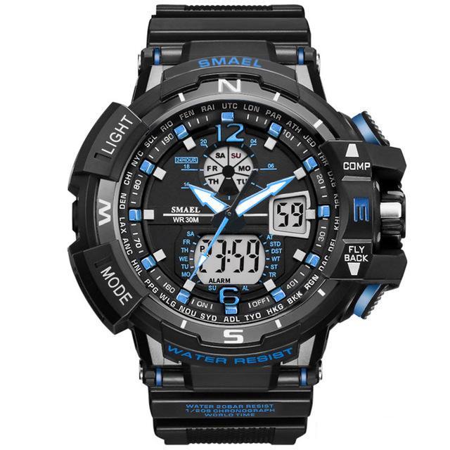 Fashion Sports Electronics Watch for Men with luminous display, silicone strap, and multiple functions including alarm and calendar.