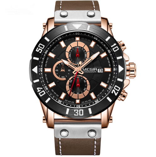 Fashion Sports Leather Wild Quartz Watch for Men featuring a stylish leather band and multifunctional dial.