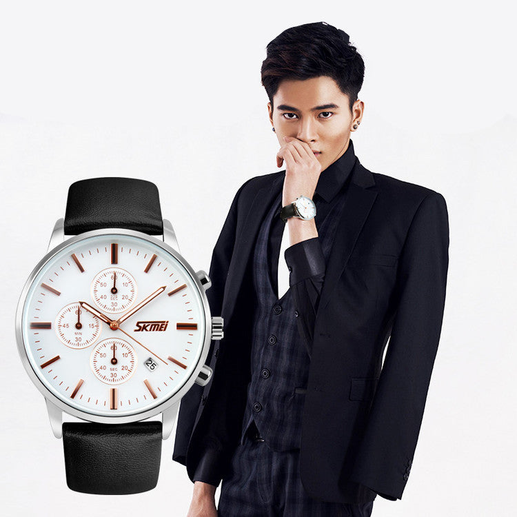 Fashion Trend Men's Casual Quartz Watch with a sleek design, featuring a pointer display and calendar function, suitable for casual wear.