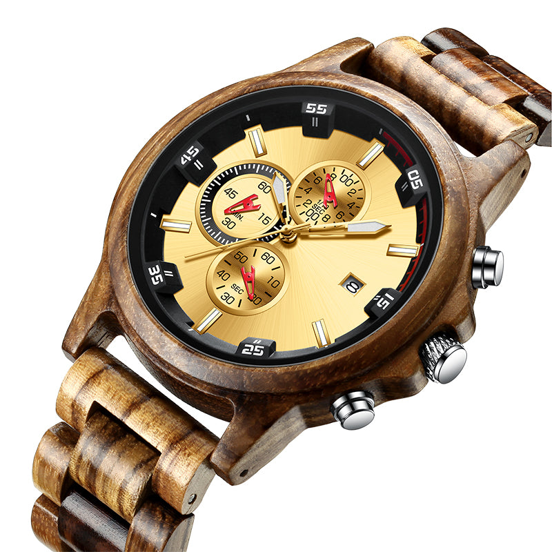 Fashion Wooden Men's Quartz Watch featuring a stylish wooden case and comfortable strap, perfect for any occasion.