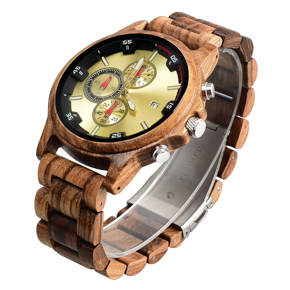 Fashion Wooden Men's Quartz Watch featuring a stylish wooden case and comfortable strap, perfect for any occasion.