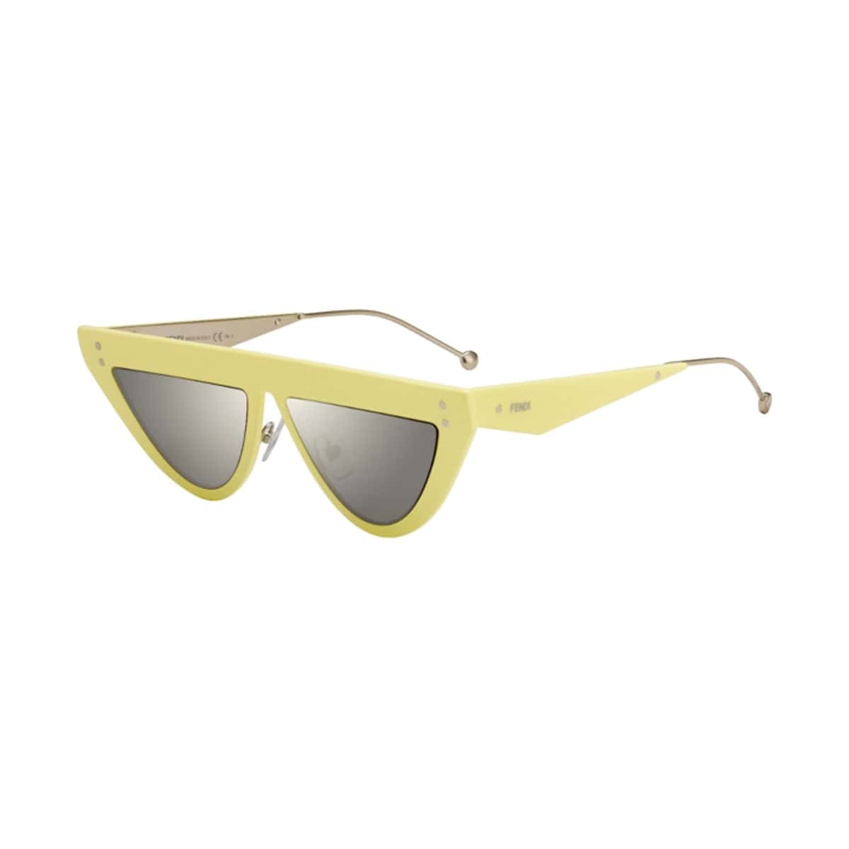 Fendi FF 0371/S-40G/UE Yellow Tiny Grey Lens Women's Acetate Sunglasses showcasing a vibrant yellow frame and stylish grey lenses.