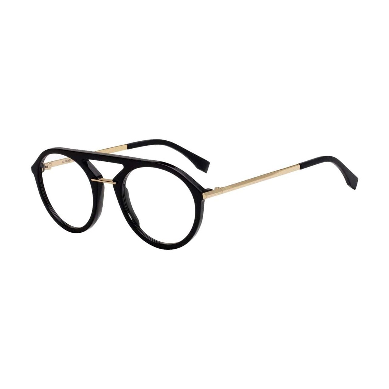 Fendi FF M0034-2M2 Black Gold Round Men's Acetate Eyeglasses showcasing a stylish full-rim design and luxurious color.