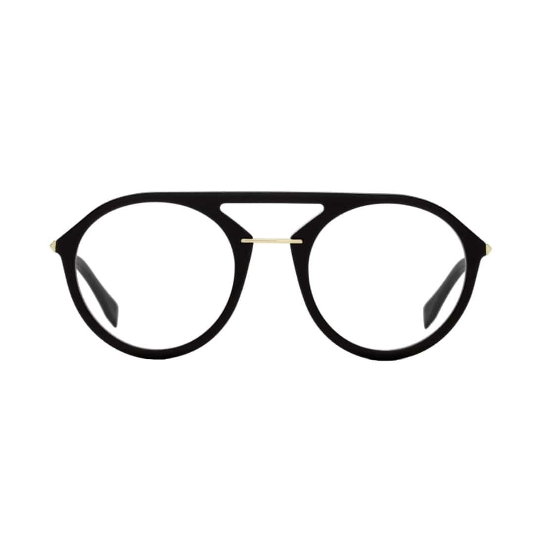 Fendi FF M0034-2M2 Black Gold Round Men's Acetate Eyeglasses showcasing a stylish full-rim design and luxurious color.