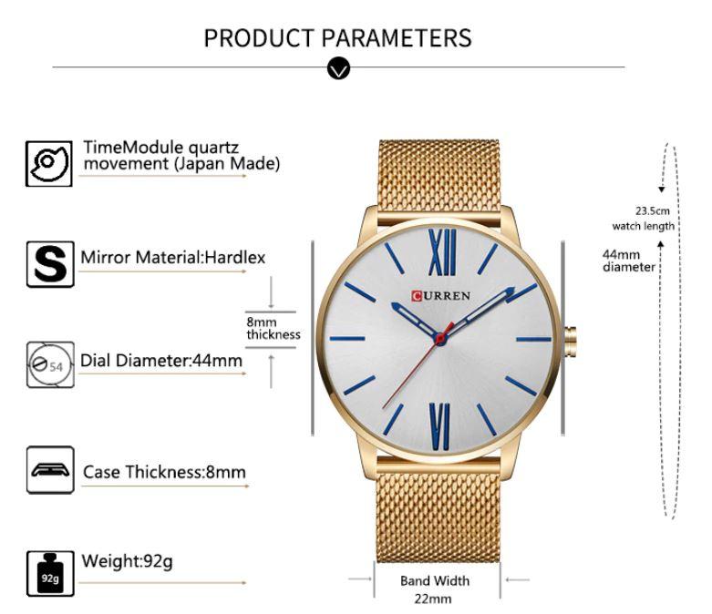 FORRESTER Curren Watch featuring a minimalist design with solid alloy metal construction and adjustable links.