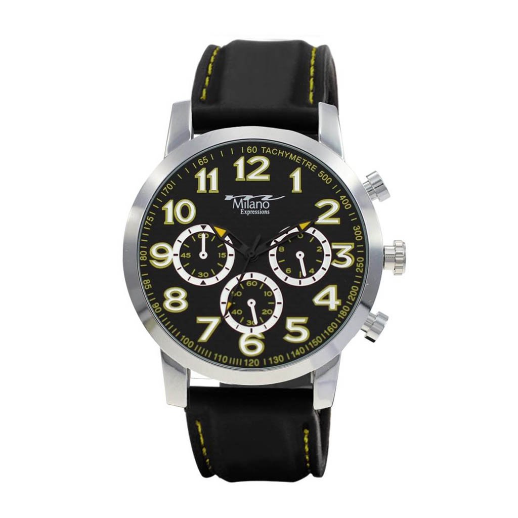 M Milano Expressions Fort Wayne watch featuring a black rubber strap, black case, and black dial, showcasing a modern and stylish design.