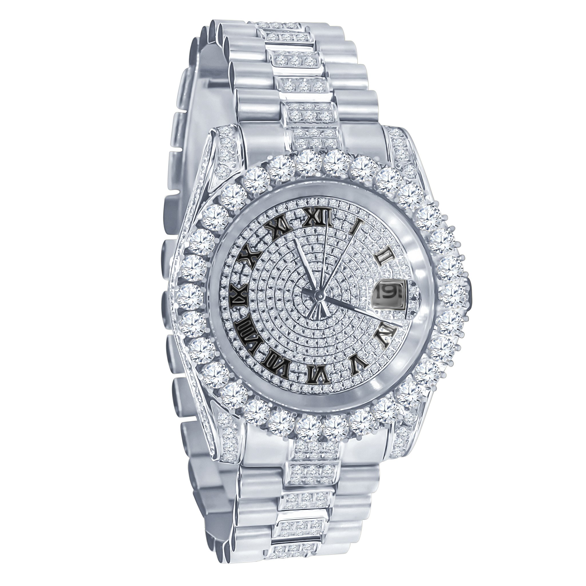 Forte Steel CZ Watch featuring artisan-crafted ice accents, stainless steel body, and cubic zirconia stones, showcasing luxury and precision.