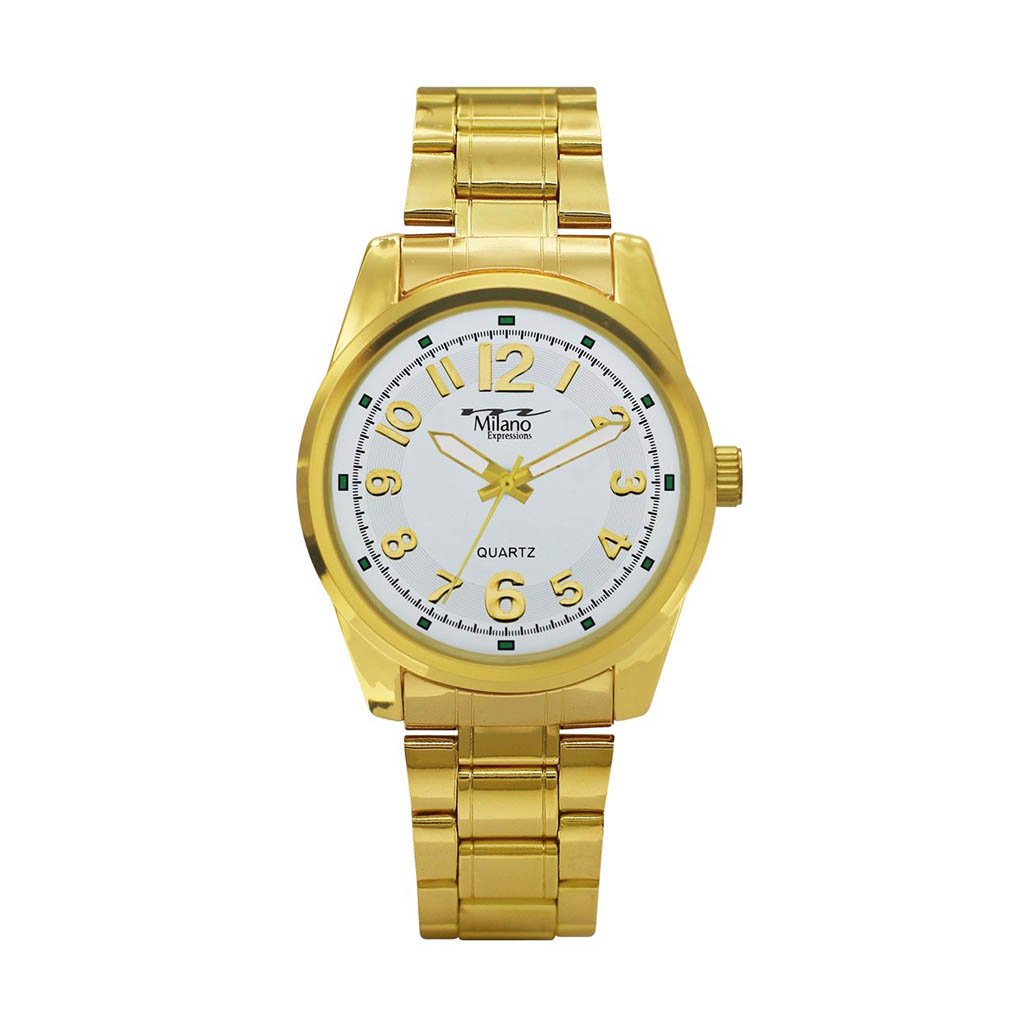 Fredonia Gold Metal Band Watch with White Dial, showcasing elegant design and durable alloy materials.