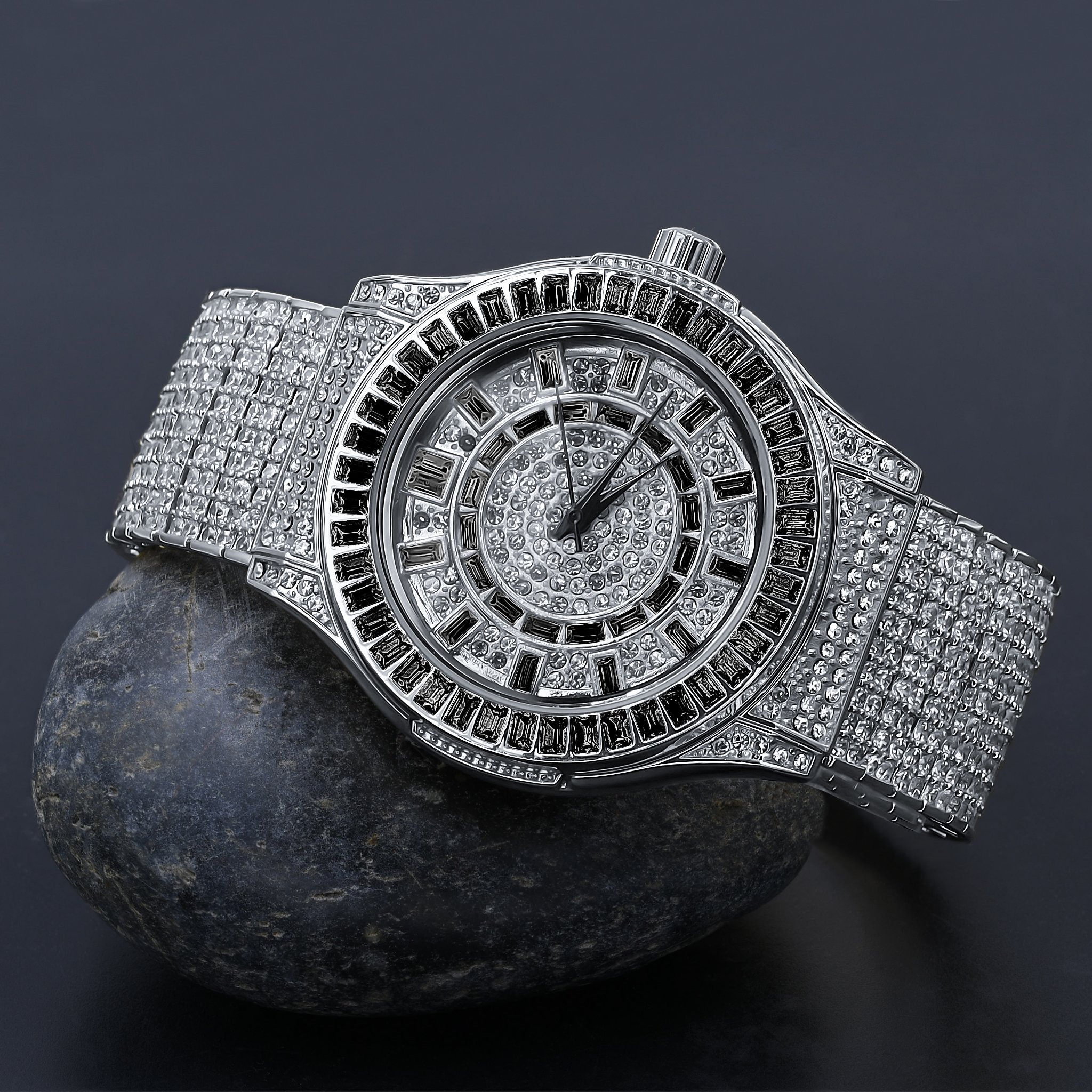 GALLANT CZ Watch featuring rhodium plating and sparkling cubic zirconia stones, showcasing a luxurious design with a solid steel link bracelet.