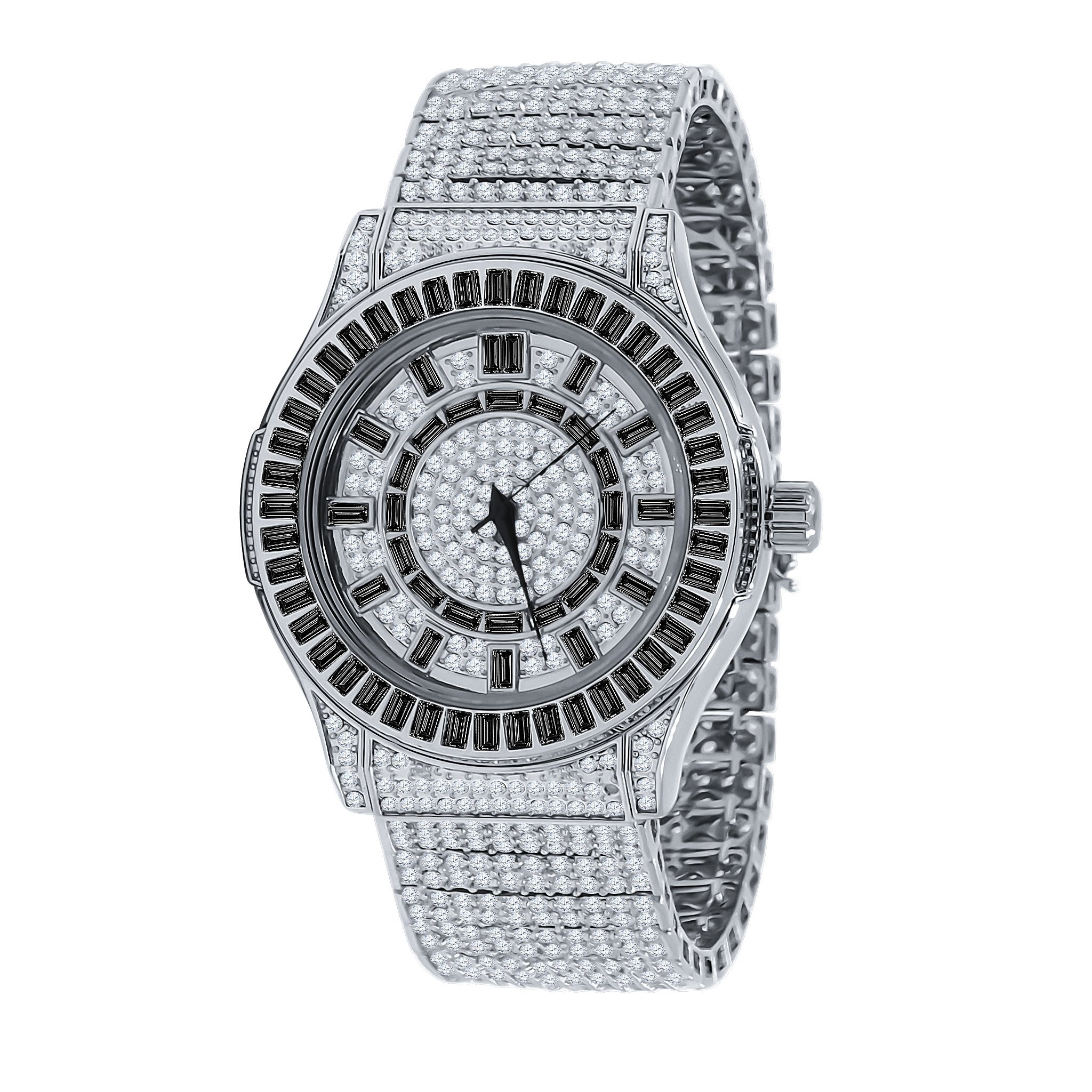 GALLANT CZ Watch featuring rhodium plating and sparkling cubic zirconia stones, showcasing a luxurious design with a solid steel link bracelet.