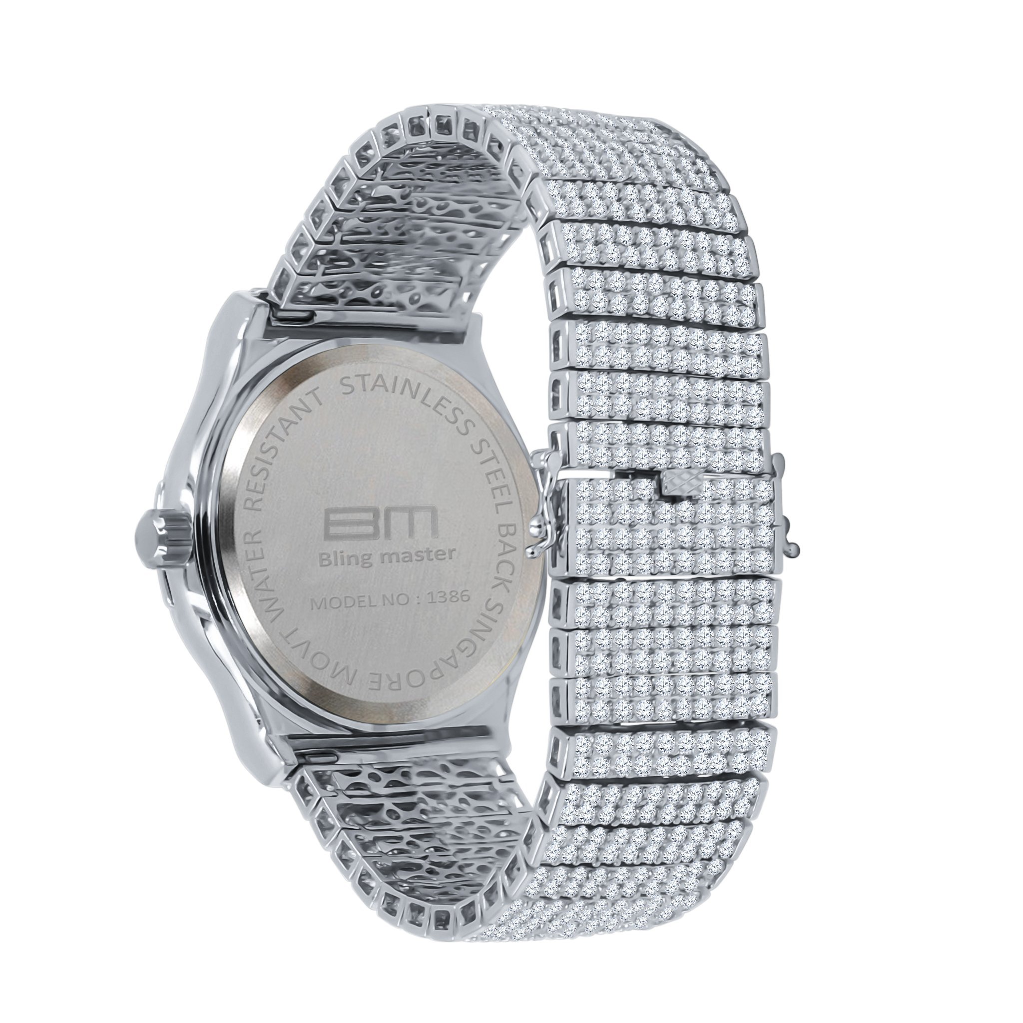 GALLANT CZ Watch featuring rhodium plating and sparkling cubic zirconia stones, showcasing a luxurious design with a solid steel link bracelet.