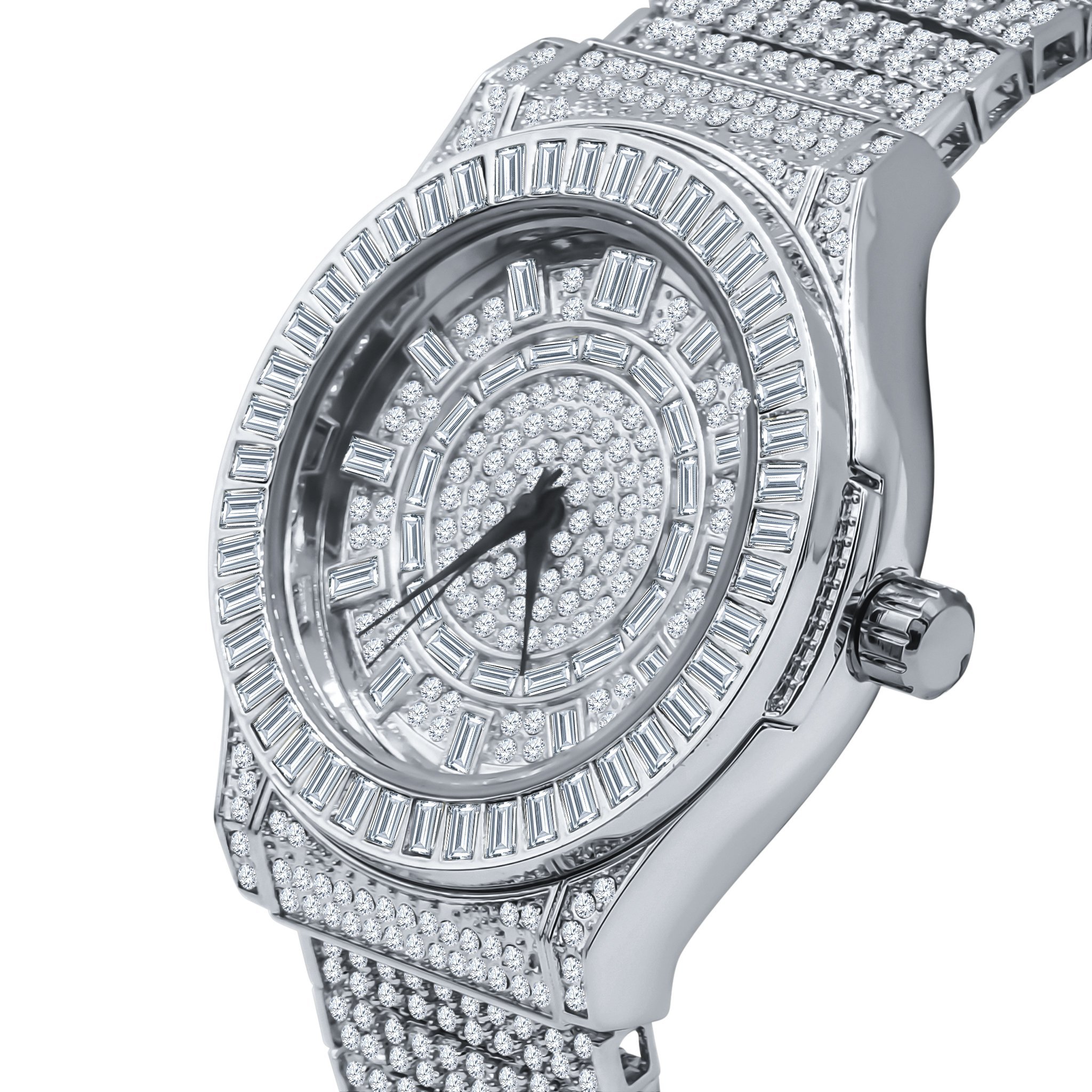 GALLANT CZ Watch featuring a rhodium plated finish and sparkling crystal stones, showcasing its elegant design and solid steel bracelet.