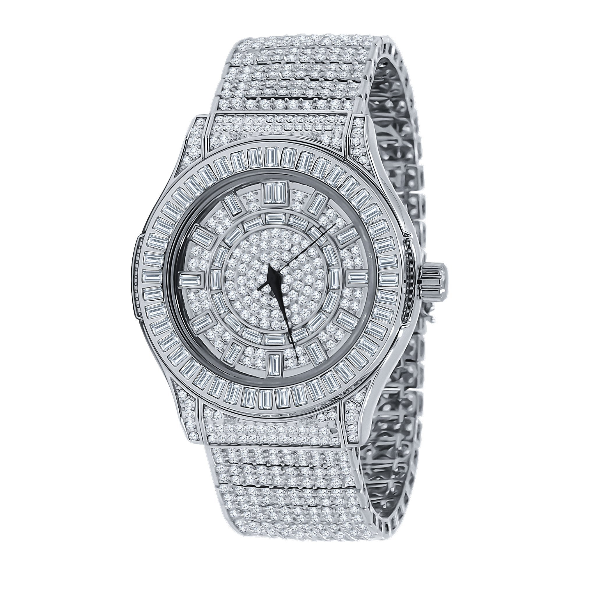 GALLANT CZ Watch featuring a rhodium plated finish and sparkling crystal stones, showcasing its elegant design and solid steel bracelet.