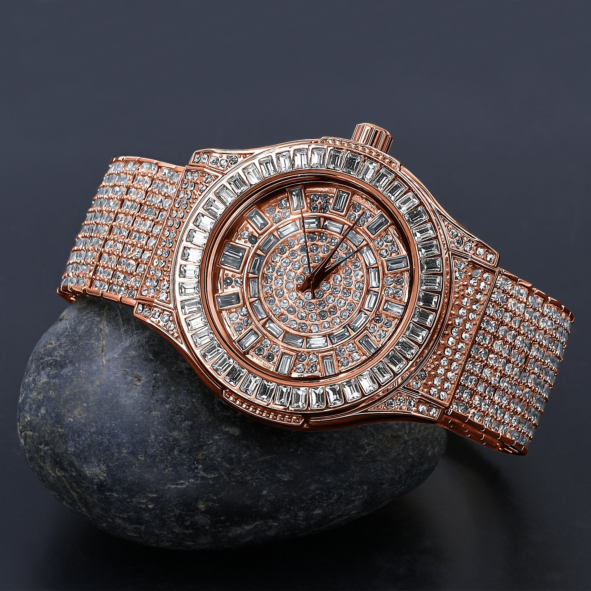 GALLANT CZ Watch featuring a 14K yellow gold plated finish with cubic zirconia stones and a solid steel link bracelet.