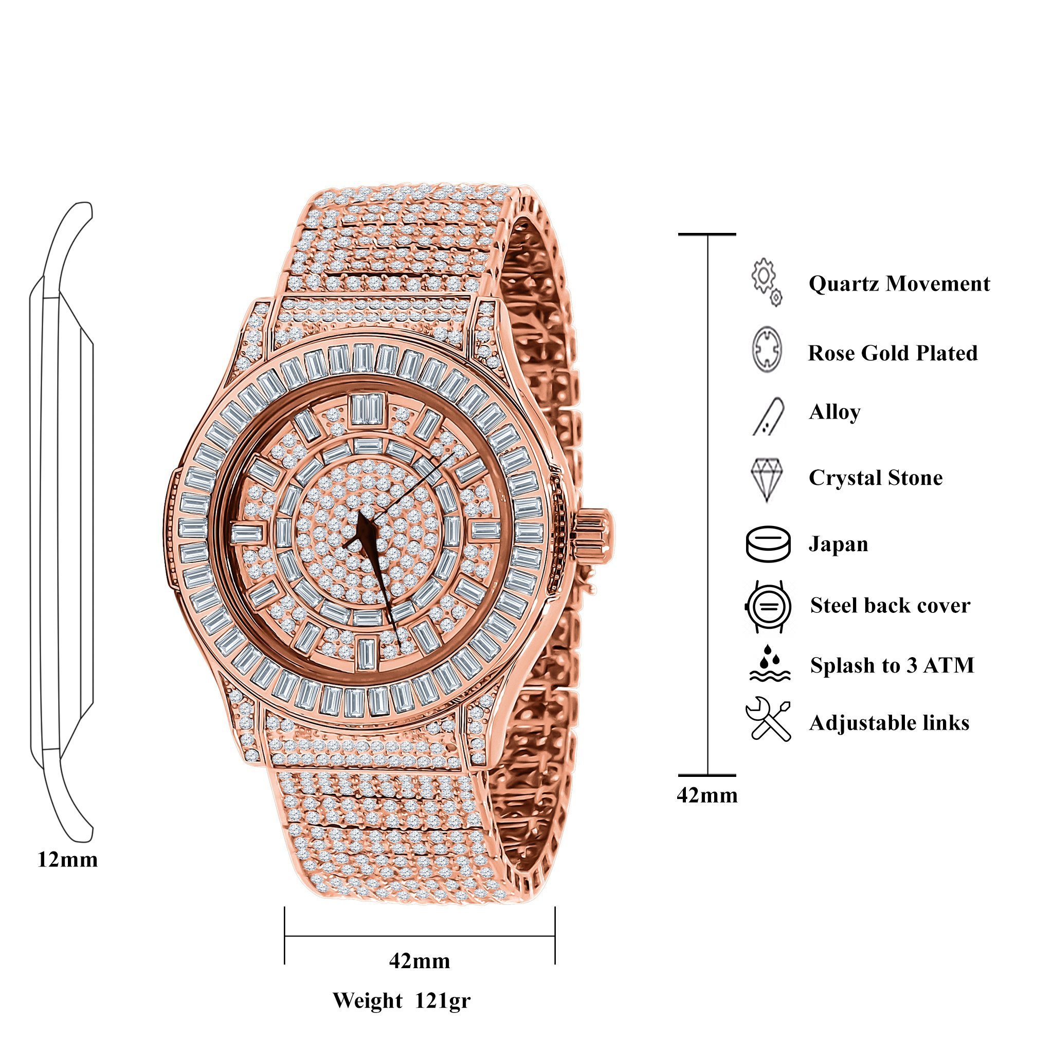 GALLANT CZ Watch featuring a 14K yellow gold plated finish with cubic zirconia stones and a solid steel link bracelet.