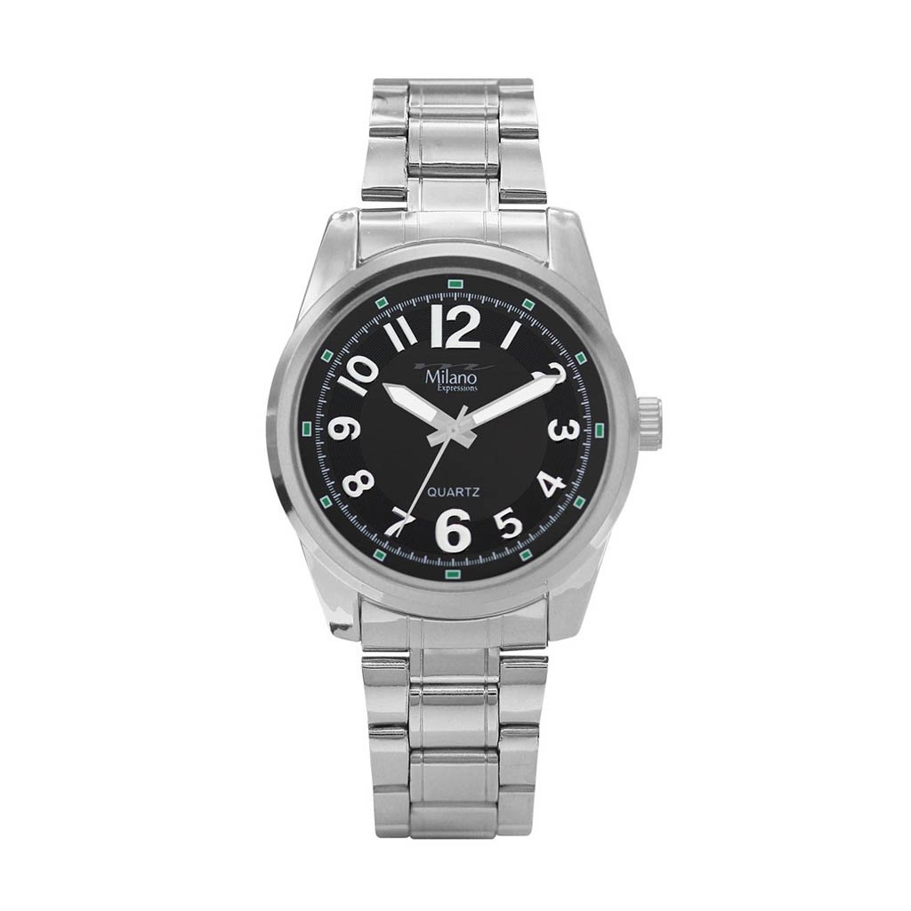 Garden City watch featuring a silver metal band and black dial, showcasing its elegant design and durable alloy case.