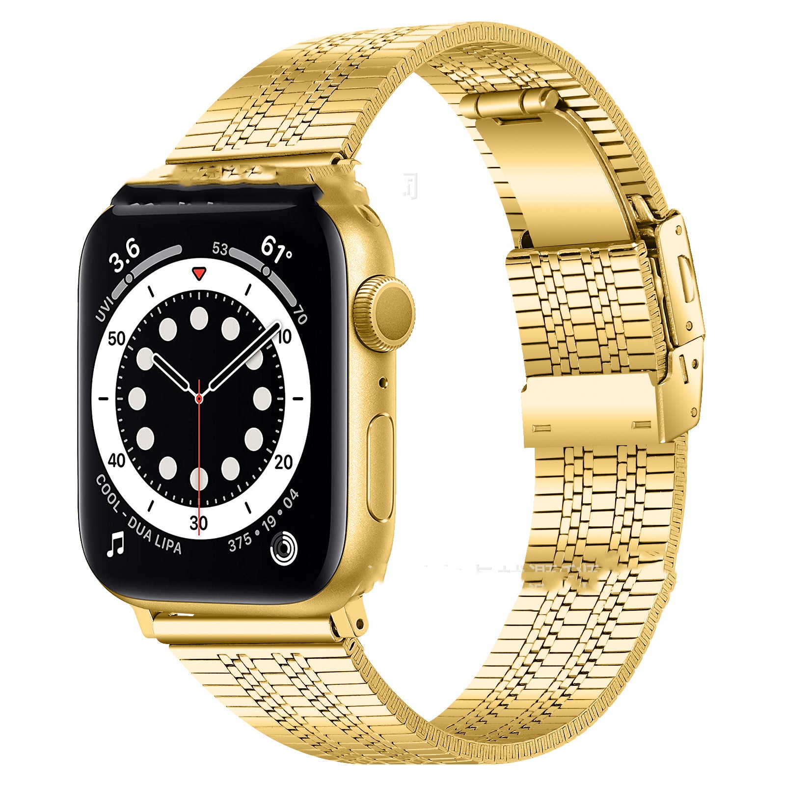 High-grade stainless steel five-bead back buckle watch belt for Apple Watch, showcasing its elegant design and durable material.