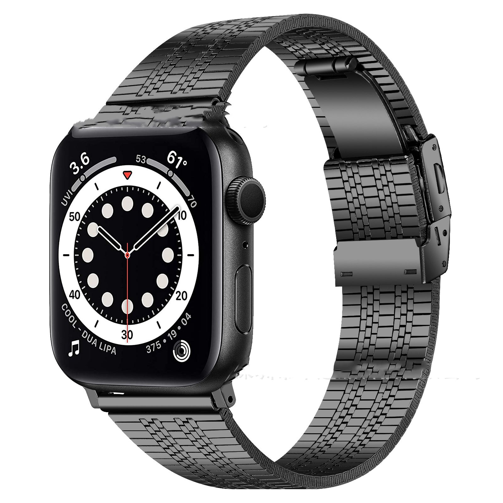 High-grade stainless steel five-bead back buckle watch belt for Apple Watch, showcasing its elegant design and durable material.